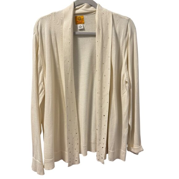 Ruby Rd. Womans Open Front Cardigan 1X  Ivory Embellished With Studs - Picture 4 of 12